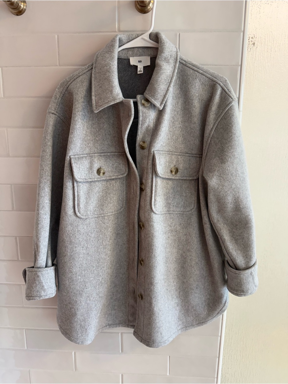 BP Light Gray Wool-Blend Shacket